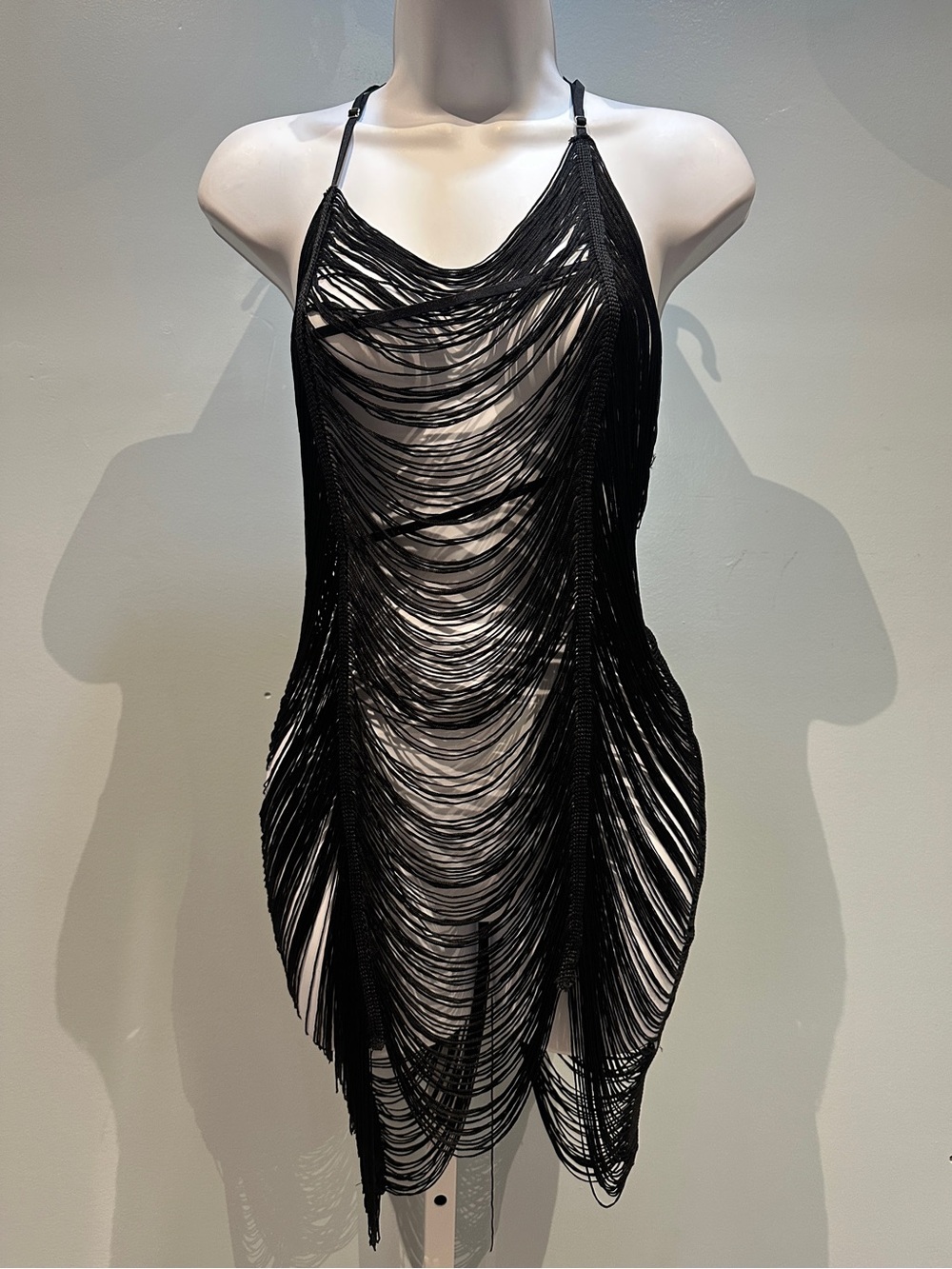 Yandy Black String Fringe Dress Medium NWOT